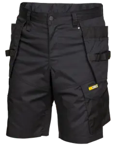 Sorte arbejdstasker med flere lommer, forstærkede syninger, bæltestropper og gul "Worx" logo. Slidstærkt stof, velegnet til krævende opgaver og komfortabel pasform.