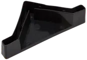 Sort plast trekantet hjørnebeslag med tre skruehuller, designet til at forstærke eller samle møbelhjørner. Holdbar konstruktion til hylder, skabe eller træprojekter.