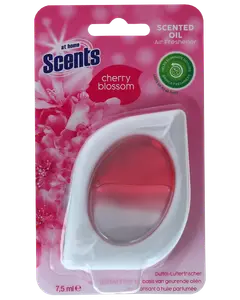 Duftolie-luftfrisker med kirsebærblomst, 7,5 ml, i hvid og pink plastbeholder. Fjerner lugte og giver frisk blomsterduft i op til 15 dage.