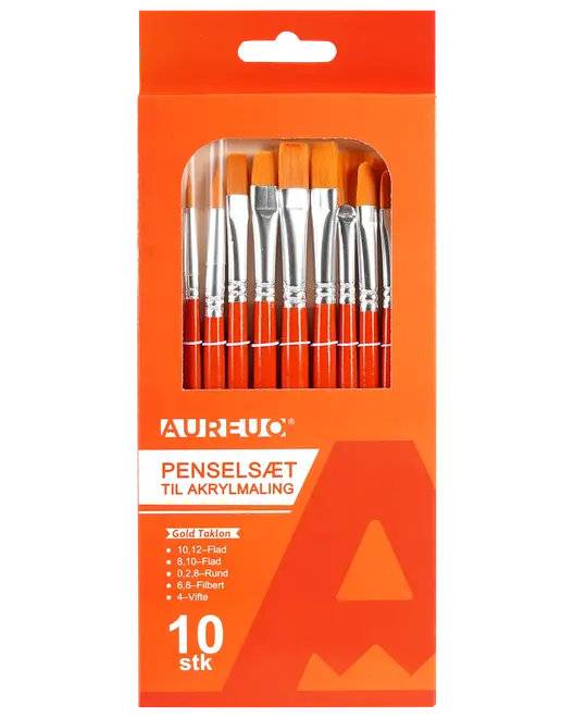 Penselsæt til akrylmaling 10 stk. B
