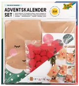 Adventskalenderset med bruna papperspåsar, röda pompoms, klistermärken och snöre för att skapa ren-tema påsar. Innehåller 216 delar för ett kreativt julprojekt.