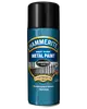 Hammerite Direkte på Rust Metal maling spraydåse, glat hvid finish, 8 års beskyttelse, ingen grund til grunder, hurtigtørrende, egnet til metaloverflader, blå og hvid emballage.