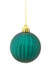 Grønt juletræskugle med mat finish og lodrette riller, guldfarvet top og ophængssnor. Elegant og enkel dekoration til juletræet.
