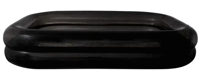 Rektangulær sort oppustelig pool med to luftkamre, afrundede hjørner og glat overflade. Velegnet til udendørs brug, ideel til børn eller små grupper.