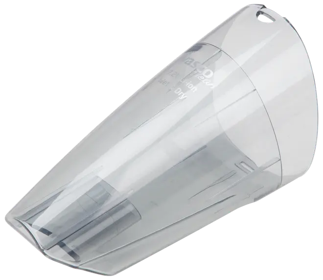 Transparent plastdammbehållare för handdammsugare. Avsmalnande design, lätt att ta av locket och klar konstruktion för att övervaka dammnivåer. Passar utvalda modeller.