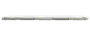 Lang hvid industriel lysarmatur med metalclips og endepropper, vist vandret på sort baggrund.