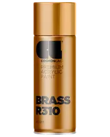 400 ml spraydåse med Cosmoslac premium akrylmaling i messingfarve, mærket BRASS R310. Giver en metallisk gylden finish, velegnet til forskellige overflader og dekoration.