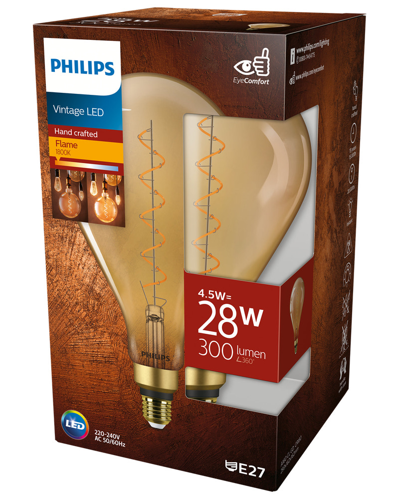 PHILIPS LED-lampa filament 4,5W E27 A160 guld