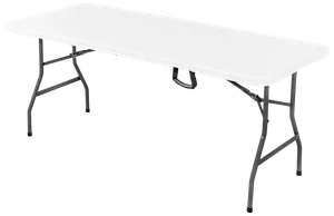 Rektangulært hvidt foldebord med solide sorte metalben. Let og bærbart design, velegnet til indendørs og udendørs brug. Perfekt til fester, arrangementer eller ekstra arbejdsplads.