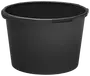 Stor, rund sort plastbalje med forstærket kant og to sidehåndtag. Holdbar, let og velegnet til opbevaring, blanding eller transport af materialer. Glat overflade for nem rengøring.