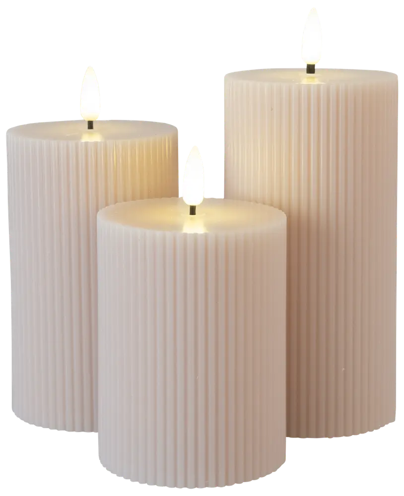 LED-ljus räfflad beige - 3-pack