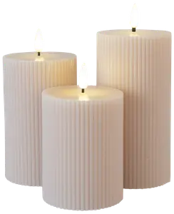LED-ljus räfflad beige - 3-pack