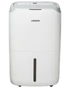 Hvid eeese affugter med moderne design, front vandstandsindikator og kontrolpanel på toppen. Velegnet til hjemmet for at reducere fugt og forbedre luftkvaliteten.