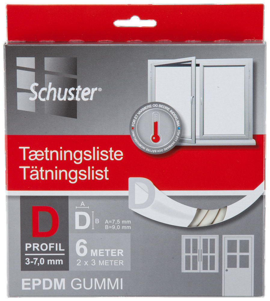 Schuster Tætningsliste D 6 x 9 mm 6 m