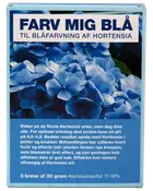 Æske med blåfarvningsmiddel til hortensia. Indeholder tre breve à 30 gram aluminiumsulfat. Velegnet til de fleste hortensiaarter. Brugsanvisning og detaljer på pakken.