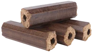 Brune, sekskantede tyggepinde til hunde med hul midte, lavet af komprimeret råhud, designet til tandpleje og langvarig tyggeglæde for mellemstore og store hunde.