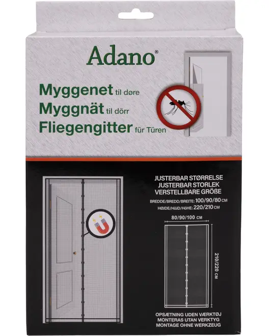 Adano justerbart myggenet til dør, passer bredde 80/90/100 cm og højde 210/220 cm, nem montering uden værktøj, magnetlukning, holder insekter ude.