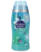 Blå flaske Endless Scent Laundry Granules, Morning Energy duft, med blomsterdesign. Indeholder til 16 vaske. Giver langvarig frisk duft til vasketøj. Klar hætte på toppen.