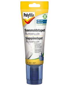 Polyfilla savsmuldstapet rutexfiller i gul tube, til reparation af huller og revner i savsmuldstapet. Til indendørs brug, nem påføring med medfølgende applikator.