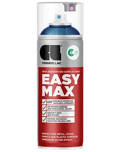 Cosmos Lac Easy Max akrylspraymaling, 400 ml dåse, egnet til metal, træ, stof og plast. Giver dobbelt dækning, øjeblikkelige resultater og satinfinish.