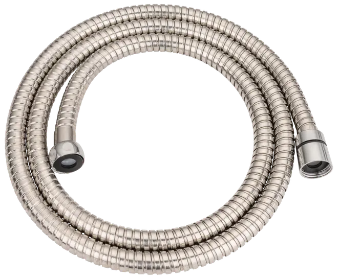 Fleksibel bruserslange i rustfrit stål med metalforbindelser i begge ender, holdbar og korrosionsbestandig, passer til de fleste standard brusehoveder og nem at montere.