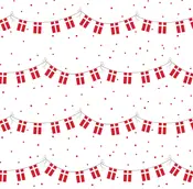 Mønstret guirlande med rækker af små dannebrogsflag på snor, med røde prikker på hvid baggrund. Perfekt til festlig pynt eller nationale fejringer.