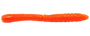 Orange ribbet blød plastik fiskelokke formet som en orm med aflang krop og tilspidset hale.