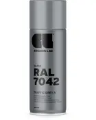 Blank spraymaling, 400 ml, i RAL 7042 Traffic Grey A. Ultra-højglans finish, hurtigtørrende akrylformel og anti-dryp dyse for jævn påføring.