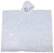 Transparent engangsregnponcho af let plast med hætte og bred dækning. One-size-fits-most design, ideel til udendørs aktiviteter og nødsituationer.