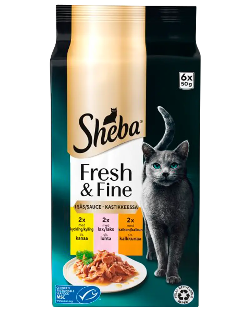 SHEBA Vådfoder 6 x 50 g - Kylling, laks og kalkun