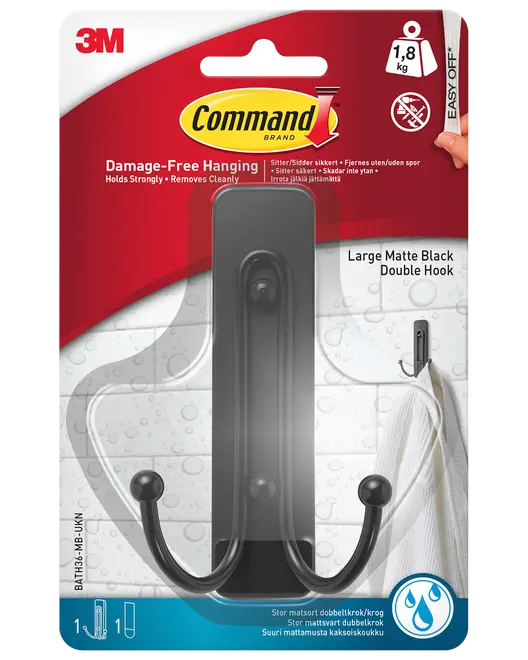 Command™ Dubbelkrok för våtrum – Matt Svart, Stor