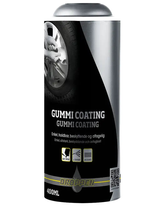 400 ml dåse Droppen Gummi Coating, slidstærk, beskyttende og aftagelig gummispray til hjul og overflader. 360° spray, op til 120 bar, op til 5 lag.