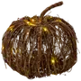 Dekorativ pumpa av flätade bruna kvistar med böjd stjälk och små varmgula LED-lampor, perfekt för höst- eller Halloween-dekoration.