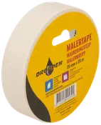 Droppen malertape, 25 mm bred og 25 meter lang, med gul etiket. Velegnet til malerarbejde og afdækning. Let at rive over og påføre.