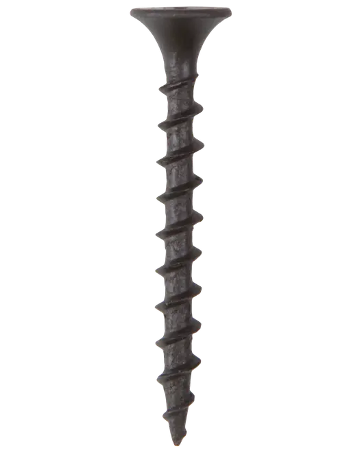 Sort fosfateret gipspladeskrue med fladt bugle-hoved, skarp spids og grov gevind til sikker fastgørelse i gipsvægge. Nem montering og stærkt greb.