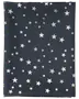 Mørkeblåt gavepapir med spredte sølvstjerner i forskellige størrelser. Festligt og himmelsk mønster, velegnet til fødselsdage, højtider eller særlige lejligheder. Glat, blank overflade.