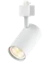 Moderne hvid spot til skinnesystem med cylinderformet lampehoved og indbygget LED. Justerbar vinkel, velegnet til accentbelysning i hjemmet eller erhverv. Elegant, glat finish.