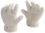 Sæt af hvide keramiske vægkroge formet som hænder med realistiske fingerdetaljer og små monteringshuller. Perfekte til ophæng af nøgler, håndklæder eller tilbehør.