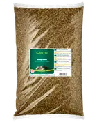 Stor genomskinlig plastpåse med Nature hampfrön, 3 kg. Etiketten visar produktinformation och fågelbilder, lämplig för utfodring av trädgårdsfåglar och vilda djur.