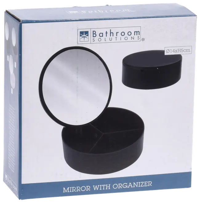 Spejl med organizer Ø14 cm - assorterede farver