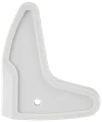 Hvid plastik surfbrætfinne med et enkelt skruehul til montering. Glat overflade, let buet design, velegnet som udskiftning eller tilpasning af surfbrætter eller paddleboards.