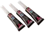 Trepack 3g tuber flytande superlim med precisionsspets, passar för olika material. Svart förpackning med genomskinliga lock, märkt "Super Glue" och "Liquid".