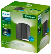 Philips UltraEfficient LED væglampe, 4,3W, 800 lumen, antracitfarve, rillet cylinderdesign, tilsluttes elnettet, 50.000 timers levetid, varm hvidt lys, energibesparende emballage.