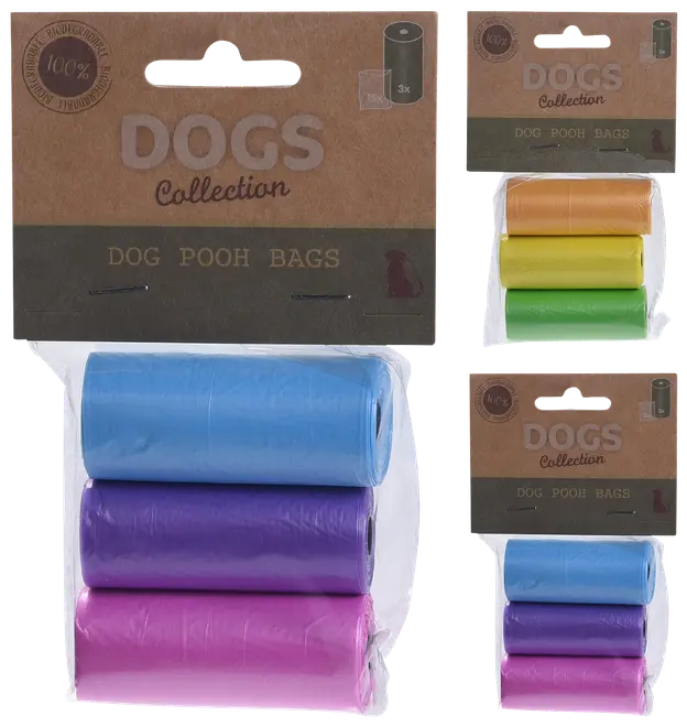 Hundeposer 3 ruller x 15 stk. - assorterede farvemix