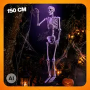 150 cm hængende Halloween-skeletdekoration med bevægelige arme og ben, skabt til uhyggelig indendørs eller udendørs pynt.