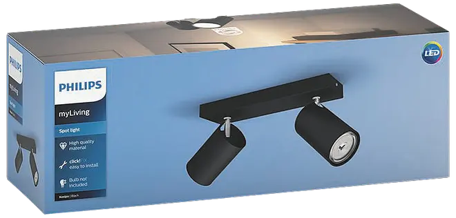 PHILIPS Spotlampe Kosipo GU10 2 spot - sort