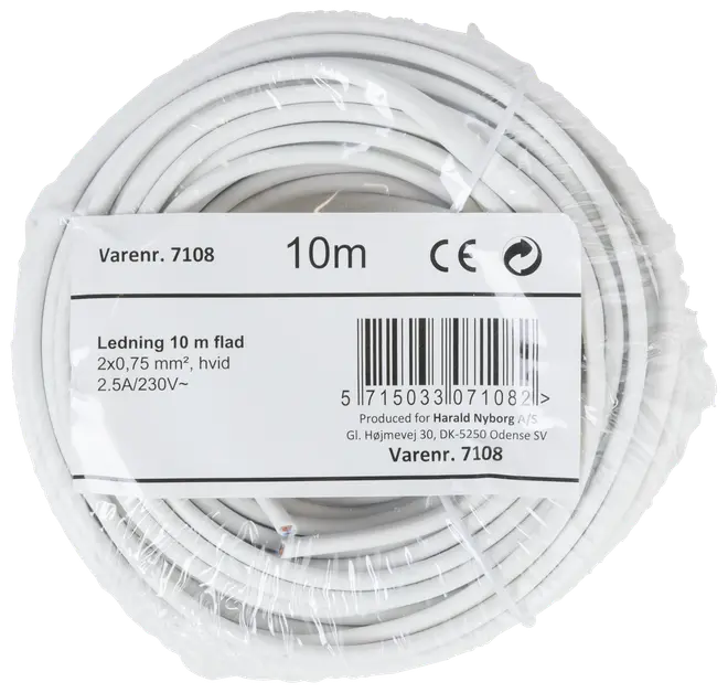 Ledning flad 2 x 0,75 mm² - hvid