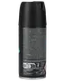 Sort aerosolflaske med mat finish, tæt tekst på bagsiden, 150 ml størrelse, vegansk mærke og pumpespray-top.