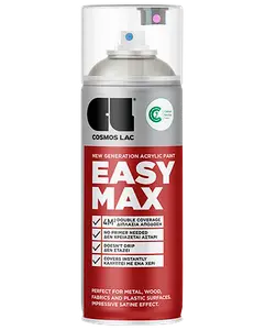 Cosmos Lac Easy Max akryl spraymaling, 400 ml dåse, egnet til metal, træ, stof og plast. Giver dobbelt dækning, satin finish, hurtig tørring og drypfri påføring.