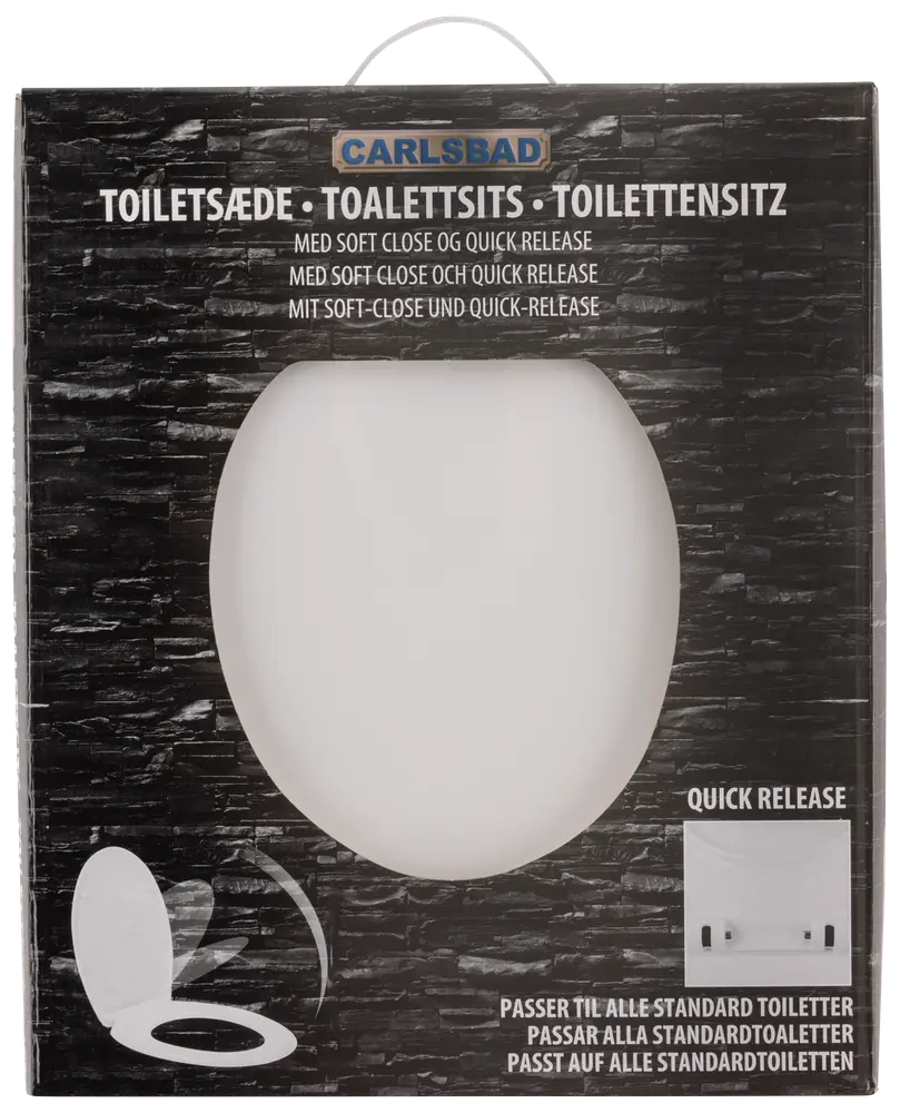 Vitt toalettsits med soft-close och quick-release, passar alla standardtoaletter. Enkel att montera och rengöra. Modern, oval design för universell passform.